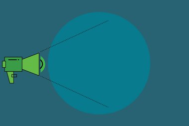 Düz tasarım vektör çizim boş esp şablon kopya alanı metin reklam, promosyon, poster, afiş, web reklam, makale megafon Pitch güç seviyesi ses ses simgesini ve boş daire için