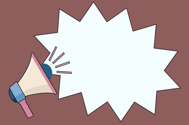 Düz tasarım iş vektör çizim boş kopya alanı metin reklam Web sitesi tanıtım için esp Banner şablon megafon ses ses efekti simgesi boş titreşimli çığlık kabarcık ile izole.