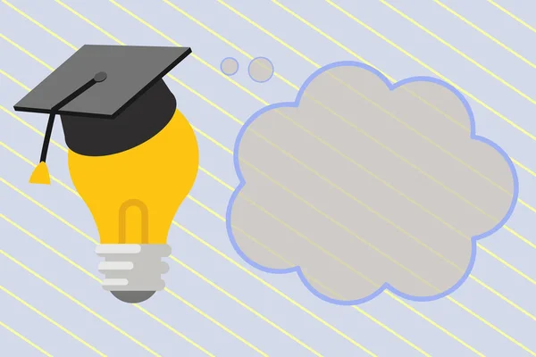 Design plat de afaceri Vector Illustration concept Șablon gol copia spațiu text pentru site-ul web Ad esp izolat izometric 3D Graduation Cap Gândire odihnindu-se pe bec cu Blank Cloud Thought Bubble — Vector de stoc