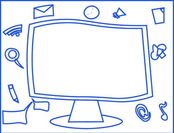 Flaches Design Geschäftsvektor Illustration leere Vorlage esp isolierte minimalistische grafische Layout-Vorlage für Werbung Web-Anwendung Software-Symbole umgebende leere montierte Computermonitor — Stockvektor
