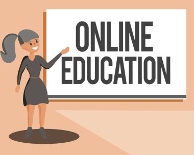 Çevrimiçi Eğitimi gösteren kavramsal el yazısı. İş fotoğrafçılığı eğitimi ve öğrenmeyi kolaylaştırma etik uygulaması