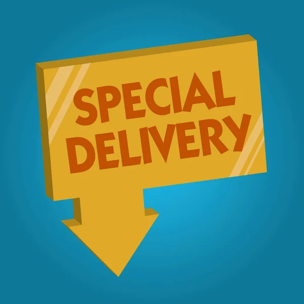 Woord schrijven tekst Special Delivery. Zakelijk concept voor het krijgen van producten of service rechtstreeks naar uw huis elke plaats — Stockfoto