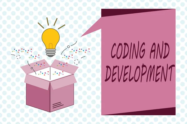 Uwaga: pisanie Wyświetlono kodowania i rozwoju. Biznesowe zdjęcie prezentujący programowania budynku prosty zestaw programów — Zdjęcie stockowe