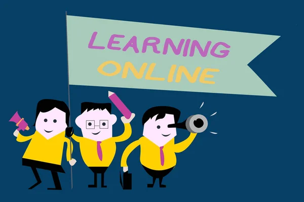 Текстовый знак, показывающий обучение онлайн. Узнайте что-то новое с помощью Интернета и технологий — стоковое фото