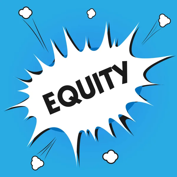 Nota scritta che mostra Equity. Foto d'affari che mostra la qualità di essere equa e imparziale gara libera Una mano Unità — Foto Stock
