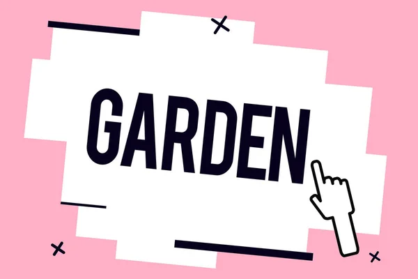 개념적 손 정원 보여주는 작성입니다. 비즈니스 사진 보여주는 조각 땅 꽃 또는 야채를 성장 하 고 사용 하는 인접 한 집 — 스톡 사진