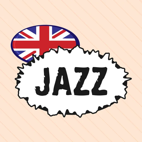 Ordet skriva text Jazz. Affärsidé för kraftfulla rytm med mässing och träblåset instrument att spela musik — Stockfoto