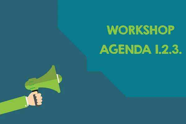 Handskrift text Workshop Agenda 1.2.3... Begreppet mening bidra till att säkerställa att händelsen stannar på schema — Stockfoto