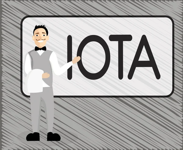 Szöveg jel Iota mutatja. Fogalmi fénykép Crypto valuta platform főkönyvi, amely rögzíti az online tranzakciók — Stock Fotó