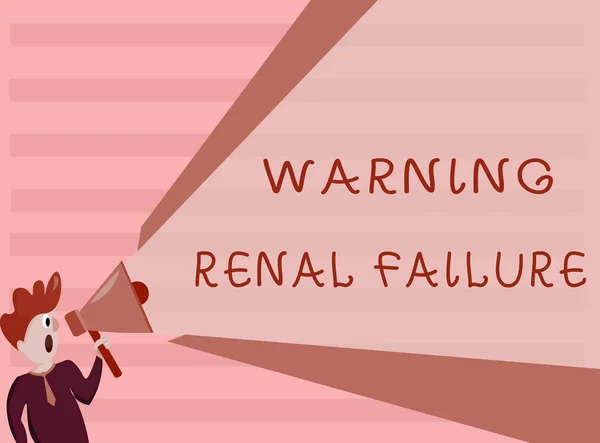 Escritura a mano conceptual que muestra Insuficiencia Renal Advertencia. Foto de empresa showcasing stop Filtrado Exceso Residuos Funcionamiento renal agudo — Foto de Stock