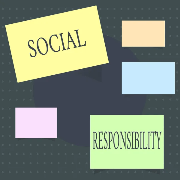 Signo de texto mostrando Responsabilidad Social. Foto conceptual Obligación en beneficio de la sociedad Balance en la vida — Foto de Stock