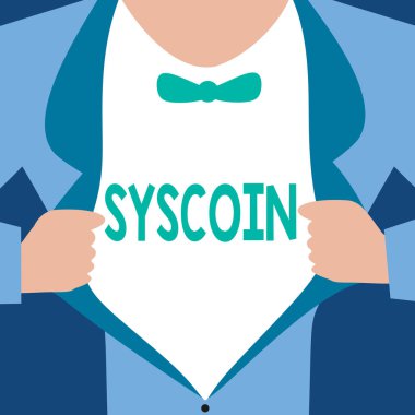 Word metin yazma Syscoin. Cryptocurrency Blockchain dijital Döviz Alım Tradeable belirteci iş kavramı
