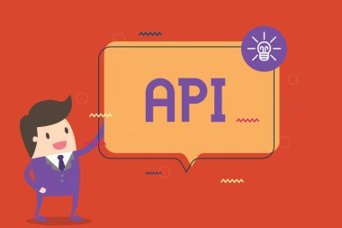 API gösterilen metin işareti. Yazılım bilgisayar programlama yordamları iletişim kuralları oluşturmak için kavramsal fotoğraf araçları