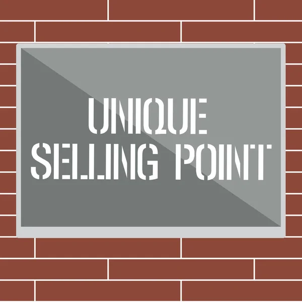 Handgeschreven tekst schrijven van Unique Selling Point. Begrip betekenis Differentiate een Product specifieke eigenschappen en voordelen — Stockfoto