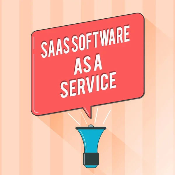 Signo de texto que muestra Saas Software como servicio. Foto conceptual el uso de la aplicación basada en la nube a través de Internet —  Fotos de Stock