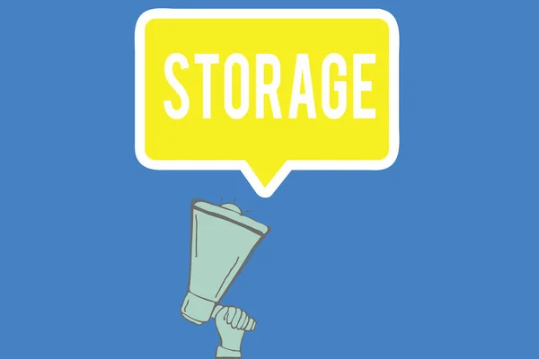 Szöveg jel mutatja a tárolás. Fogalmi fénykép akció, tárolás, valamit a későbbi felhasználás céljából őrizze dolgok — Stock Fotó