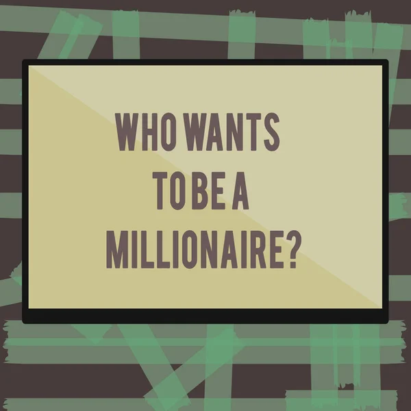 Uwaga: pisanie Wyświetlono pytanie kto chce aby zostać milionerem. Biznesowe zdjęcie prezentujący grę fortune gwarantowany pieniądze — Zdjęcie stockowe