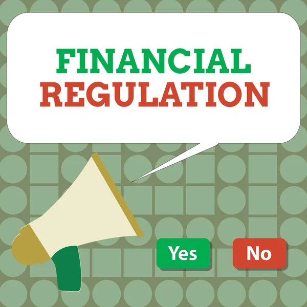 Señal de texto que muestra Reglamento Financiero. Foto conceptual con el objetivo de mantener la integridad del sistema financiero —  Fotos de Stock