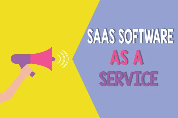 Escritura manual conceptual que muestra Saas Software como un servicio. Foto comercial que muestra el uso de la aplicación basada en la nube a través de Internet —  Fotos de Stock