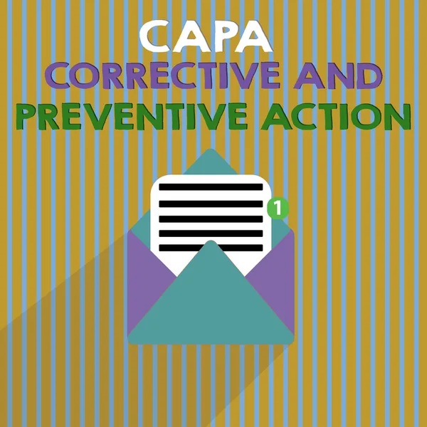 Texto de escritura de palabras Acción correctiva y preventiva de Capa. Concepto de negocio para la eliminación de disconformidades — Foto de Stock