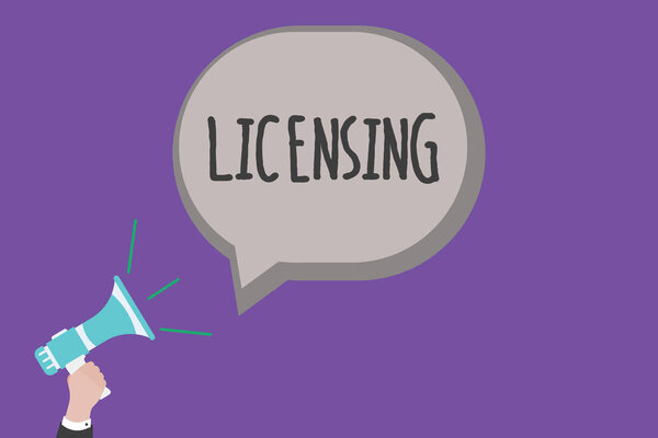 Handwriting text Licensing. Concept meaning authorize the use perforanalysisce or release of something like car