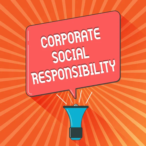 Escritura manual conceptual mostrando Responsabilidad Social Corporativa. Exposición de fotos de negocios Política corporativa interna y estrategia ética —  Fotos de Stock