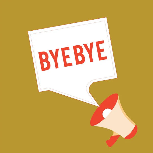 Escritura conceptual que muestra Bye Bye. Foto de negocios mostrando Saludo para dejar la despedida Nos vemos pronto Saludo de separación —  Fotos de Stock