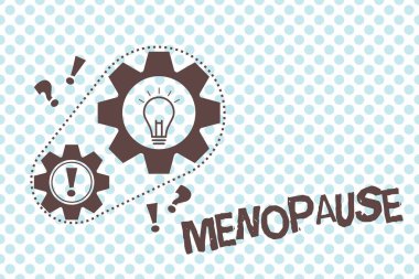 Menopoz gösterilen Not yazma. Adet büyük kadınların hormonal değişiklikler dönemi kesilmesi vitrine iş fotoğraf