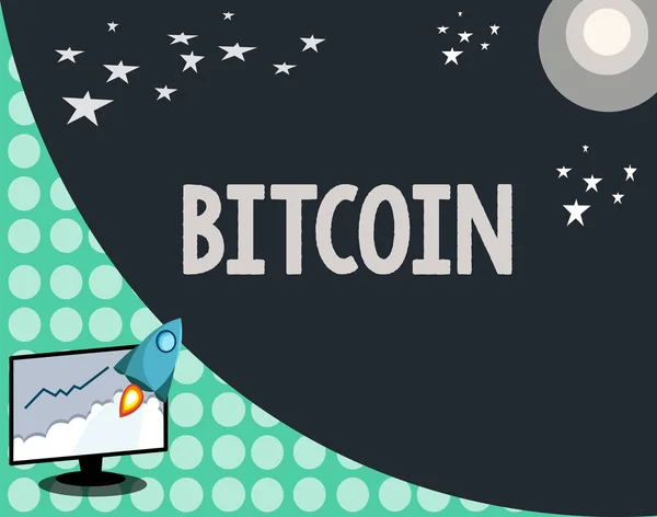 Escritura manual conceptual que muestra Bitcoin. Foto de negocios mostrando Cryptocurrency Blockchain Moneda digital Ficha comercializable — Foto de Stock