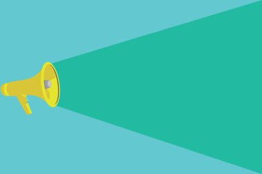 Düz tasarım iş vektör illüstrasyon kavramı boş kopya metin esp için şablon yarı ton megafon hoparlör ses kapasitesini genişletmek ses gücü düzeyi ile promosyon malzeme sahte Web afiş