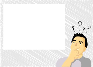 Düz tasarım iş vektör illüstrasyon kavramı boş şablon kopya alanı metin reklam Web sitesi için esp 3d izometrik adam ifade karışık el ağız soru işareti simgesini boş metin kabarcık izole.