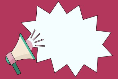 Düz tasarım iş vektör illüstrasyon kavramı boş şablon kopya alanı posterler kupon promosyon malzemesi megafon ses ses efekti simgesi boş titreşimli çığlık kabarcık ile izole