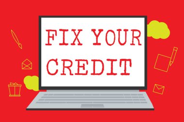Your Kredi tamir gösterilen metin işareti. Kavramsal fotoğraf tutmak düşük kredi kartları ve diğer kredi bakiyeleri