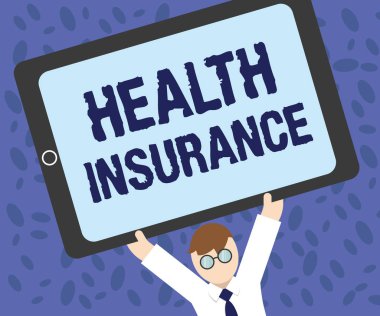 Sağlık sigortası gösterilen Not yazma. İş fotoğraf kapsama vitrine tıbbi ve cerrahi masraflarını öder 