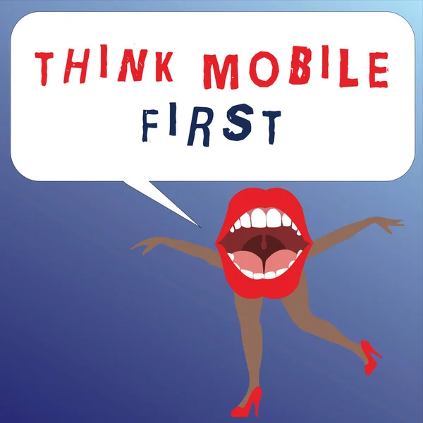 Schrijven van notitie weergegeven: Think Mobile First. Zakelijke foto presentatie gemakkelijk Handheld apparaat toegankelijke inhoud 24, of artikel 7 Handy — Stockfoto