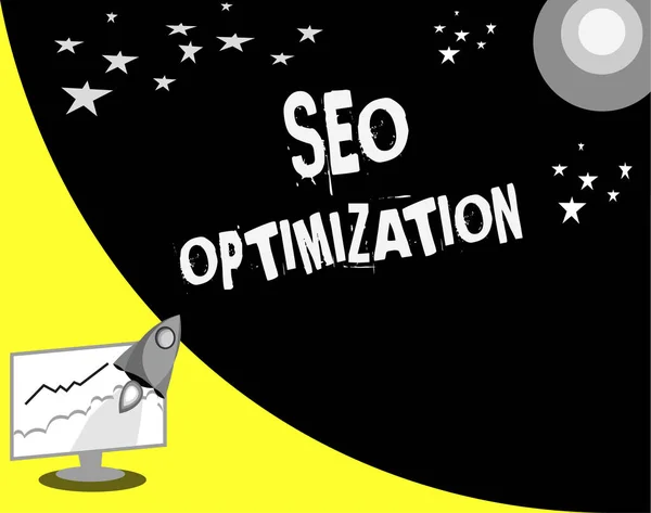 Texto para escrita de palavras Seo Optimization. Conceito de negócio para o processo de afetar a visibilidade on-line do site ou página — Fotografia de Stock