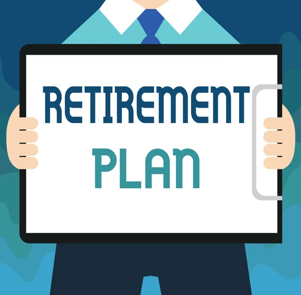 Handschriftlicher Rentenplan. Konzept bedeutet, Geld zu sparen, um es zu nutzen, wenn man aufhört zu arbeiten — Stockfoto