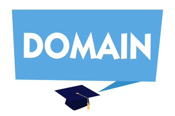 Szöveg jel mutatja a Domain. Fogalmi fénykép elkülöníthető részhalmaza Internet, címekkel, megosztása, közös utótag — Stock Fotó