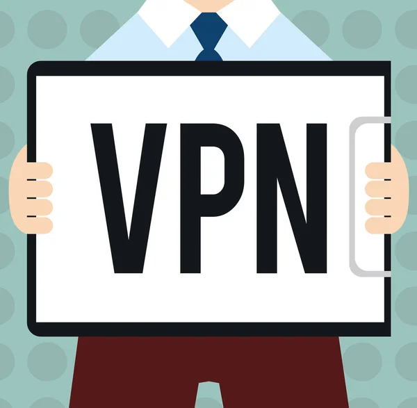 Conceptual hand writing showing Vpn. Business photo text Redirects your connection to the Internet through configured server — Stock Photo, Image