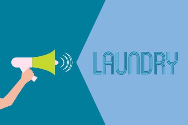 Word metin yazma Çamaşırhane. İş kavramı temizleme çamaşır makineleri elbise kumaşlar için Oda için yıkanması