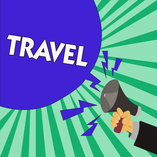 Signo de texto que muestra Travel. Foto conceptual hacer viaje típicamente de cierta longitud fuera o dentro de su país —  Fotos de Stock