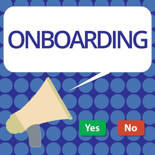 Scrittura di parole di testo Onboarding. Business concept for Action Processo di integrazione di un nuovo dipendente in un'organizzazione — Foto Stock