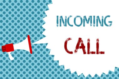 Gelen çağrı gösterilen metin işareti. Kavramsal fotoğraf gelen alınan arayan kimliği telefon sesli mesaj Vidcall megafon hoparlör konuşma balonu mesaj mavi arka plan noktalı resim.