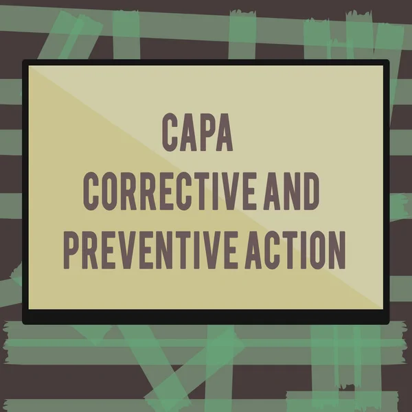 Nota de escritura que muestra la acción correctiva y preventiva de Capa. Muestra de fotos de negocios Eliminación de inconformidades — Foto de Stock