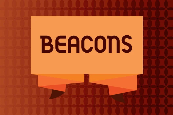 Manuscrito texto escrevendo Beacons. Conceito que significa Fogo ou luz em posição de alta proeminência Celebração do sinal de alarme — Fotografia de Stock