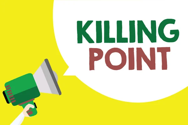 Scrittura concettuale a mano che mostra Killing Point. Testo della foto aziendale Fase Fine Recensione Fase Gate Valutazione del progetto No Go Man holding megafono altoparlante discorso bolla sfondo giallo . — Foto Stock