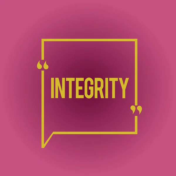 Nota di scrittura che mostra Integrità. Foto d'affari che mostra la qualità di essere onesto e di avere forti principi morali — Foto Stock