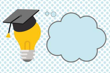 Düz tasarım iş vektör çizim boş şablon düzeni için davet tebrik kartı promosyon posteri için fiş 3d mezuniyet Cap düşünme dinlenme ampul boş bulut balon sanıyordum