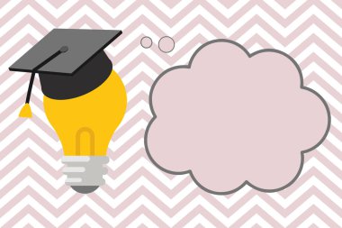 Düz tasarım iş vektör illüstrasyon kavramı boş kopya metin esp için Web afiş şablon 3d mezuniyet kep promosyon malzeme sahte Resting ampul boş bulut balon düşündüm düşünüyorum