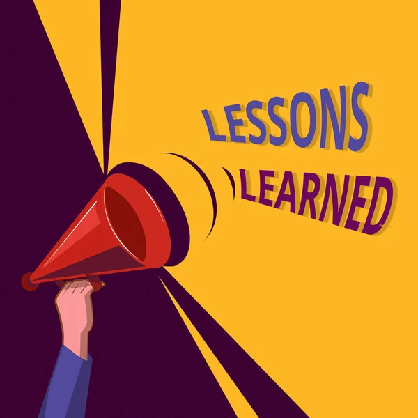 Conceptual hand writing showing Lessons Learned. Business photo showcasing Promote share and use knowledge derived from experience — Stock Photo, Image